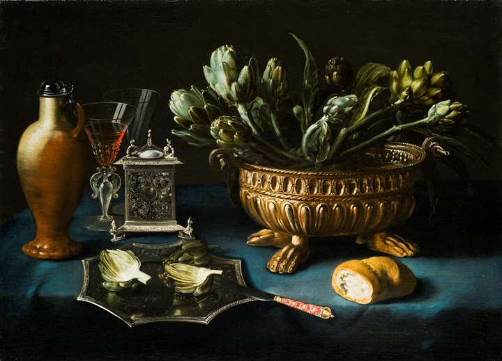 Still-Life with Artichokes in a Silver gilt wine cistern and other Silver Objects
